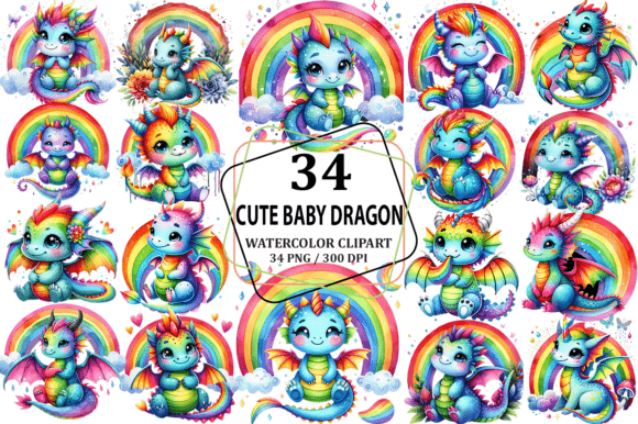 Download Cute Rainbow Baby Dragon Clipart PNG - Rainbow Collection