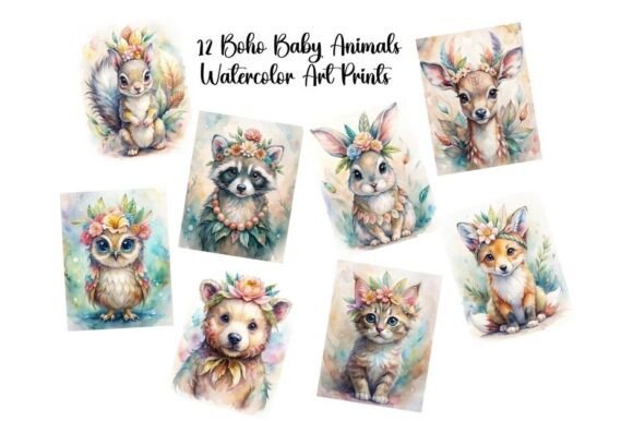 Download 12 Boho Baby Animals Wall Art Set 1 - Premium Resources