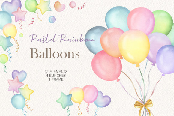 Download Watercolor Rainbow Balloons Clipart - Premium Bundle