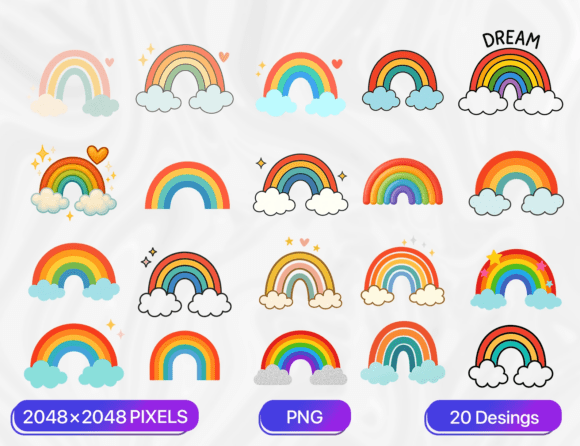 Download 20 Cute Rainbow Clipart PNG Bundle - Rainbow Collection