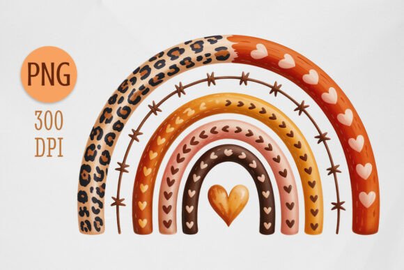Download Autumn Boho Leopard Heart Rainbow PNG - Rainbow Collection