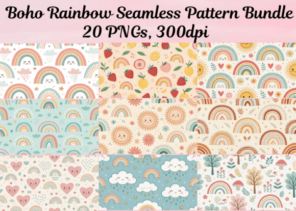 Download Boho Rainbow Seamless Pattern Bundle - Rainbow Collection