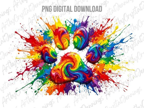 Download Rainbow Paint Splash Dog Paw Print PNG - Premium Resources