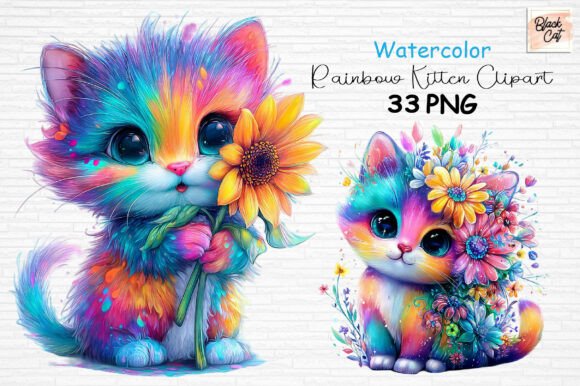 Download Watercolor Rainbow Kitten Clipart PNG - Rainbow Collection