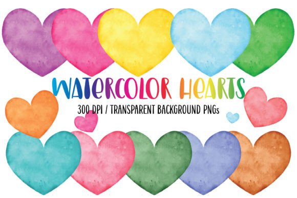 Download Rainbow PNG Watercolor Hearts Clipart - Premium Bundle