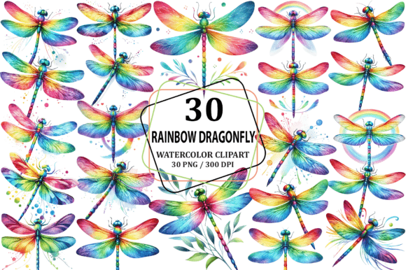 Download Watercolor Rainbow Dragonfly Clipart PNG - Rainbow Collection