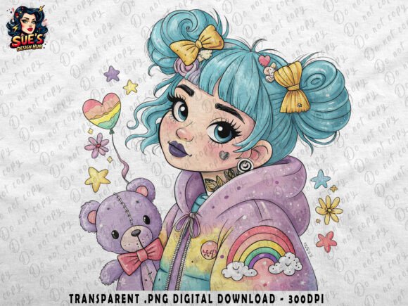 Download Rainbow Hoodie Girl &amp; Teddy | Kawaii - Rainbow Collection