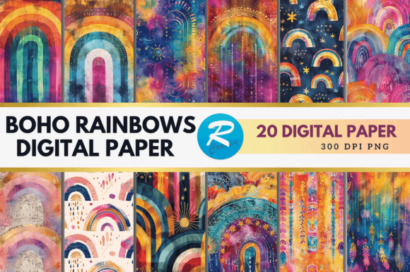 Download Boho Rainbows Digital Paper Backgrounds - Rainbow Collection