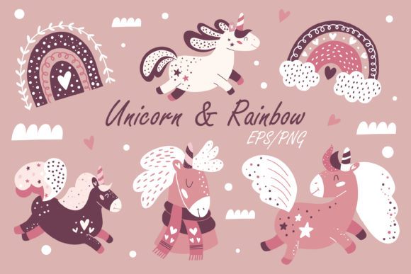Download Rainbow &amp; Unicorn. Modern Kids Clipart. - Rainbow Collection
