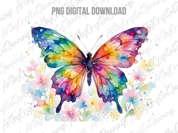 Download Floral Watercolor Rainbow Butterfly PNG - Rainbow Collection