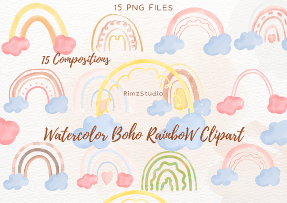 Download Watercolor Rainbow BOHO Clipart Png Set - Rainbow Collection