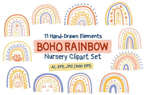 Download Boho Rainbow Clipart Baby Nursery Decor - Rainbow Collection