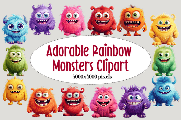 Download Adorable Rainbow Monsters Clipart - Premium Resources