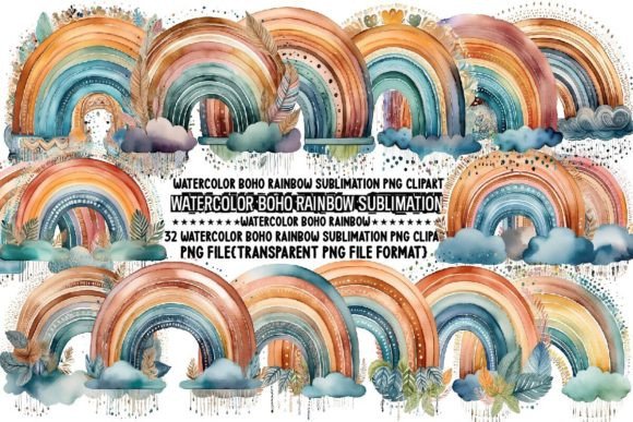 Download Watercolor Boho Rainbow Sublimation - Rainbow Collection