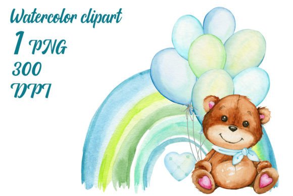 Download Teddy Bear Blue Balloons Rainbow   PNG - Rainbow Collection